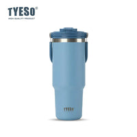 Tyeso Large-Capacity Thermoses Handle Vacuum Cup Dual-Drink Coffee Mug Stainless Steel Ice Cup Car Bottle Hot Cold Retention Quick Pick Grocers