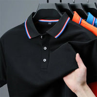 2025 New Men's Casual Solid Color Short Sleeved Polo Shirt Summer Fashionable and Comfortable Versatile Top Quick Pick Grocers