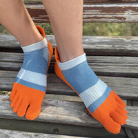 5 Pairs Five Finger Ankle Sport Socks Cotton Mens Striped Mesh Breathable Shaping Anti Friction No Show Socks With Toes EUR39-46 Quick Pick Grocers