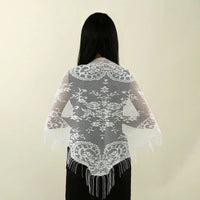 Fashion Lace Hollow Tassel Triangle Scarf Embrodiery Women Headscarf Female Spring Summer Shawls Scarves Long Veil Floral Scarf Quick Pick Grocers