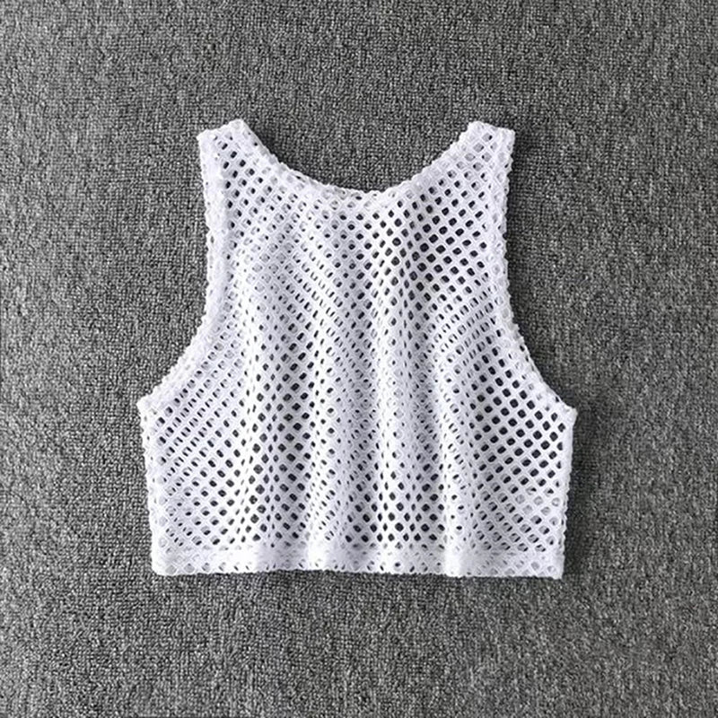 Sexy Black/Red Hollow Out Crop Top 2023 Mesh T-shirt Female Loose Fashion Summer Basic Tops For Women Fishnet Shirt Quick Pick Grocers