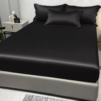 1 Simple Modern Satin Solid Color Fitted Sheet, Solid Color Ice Silk Bedspread For Bedroom, Bedding (Excluding Pillowcases) Quick Pick Grocers
