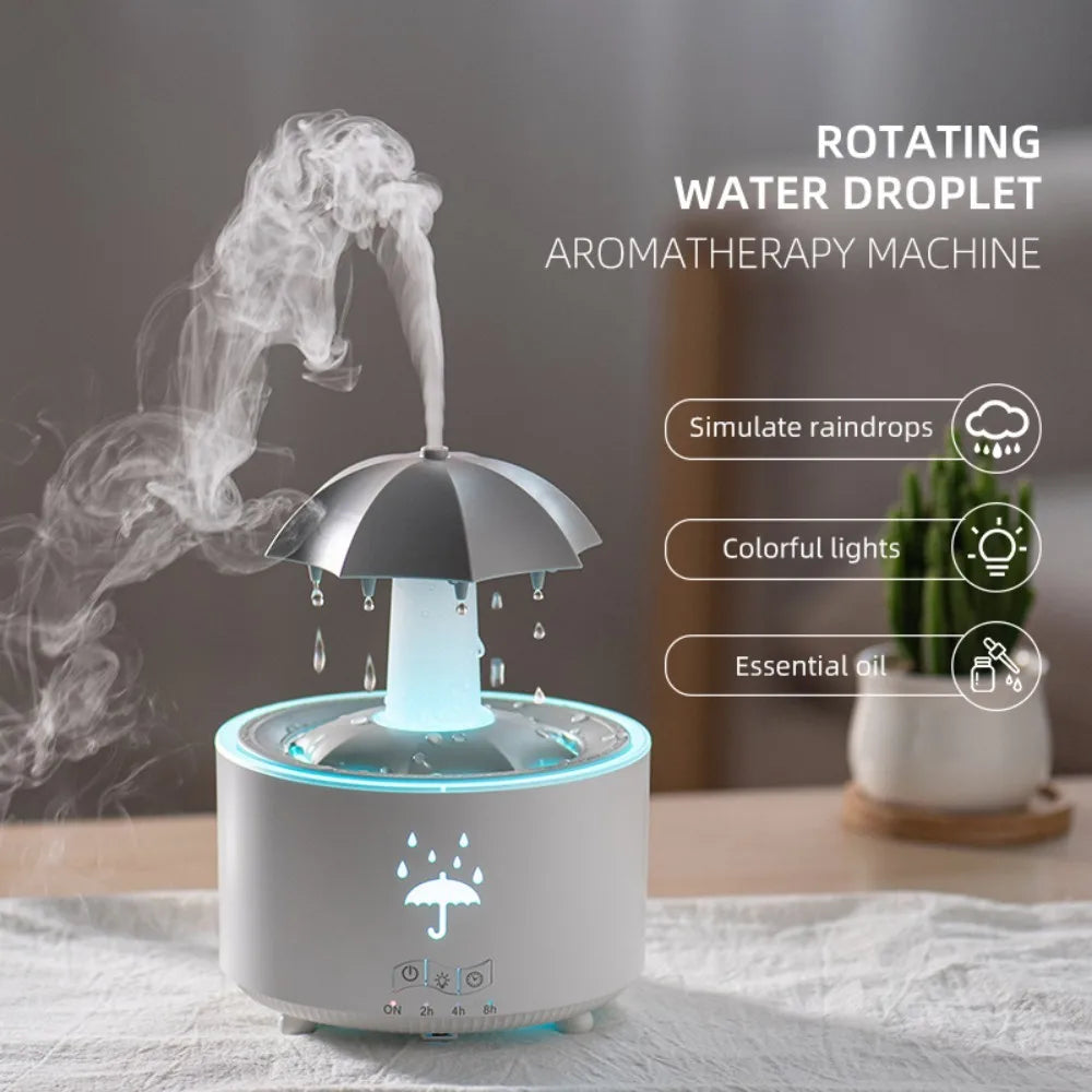 Rotating Umbrella Water Drop Air Humidifier with Colourful Night Lights Mute Spary Home Essential Oil Aroma Diffuser Humidifier Quick Pick Grocers