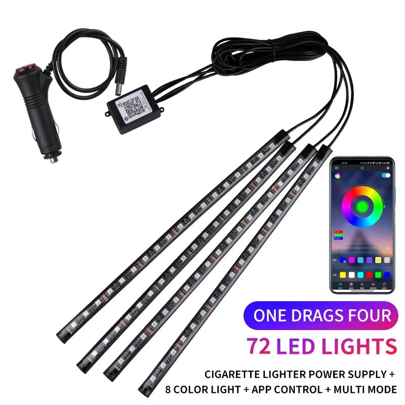 Neon LED Car Interior Ambient Foot Strip Light Kit Accessories RGB Backlight Remote App Music Control Auto Decorative Lamp Econic Blanks