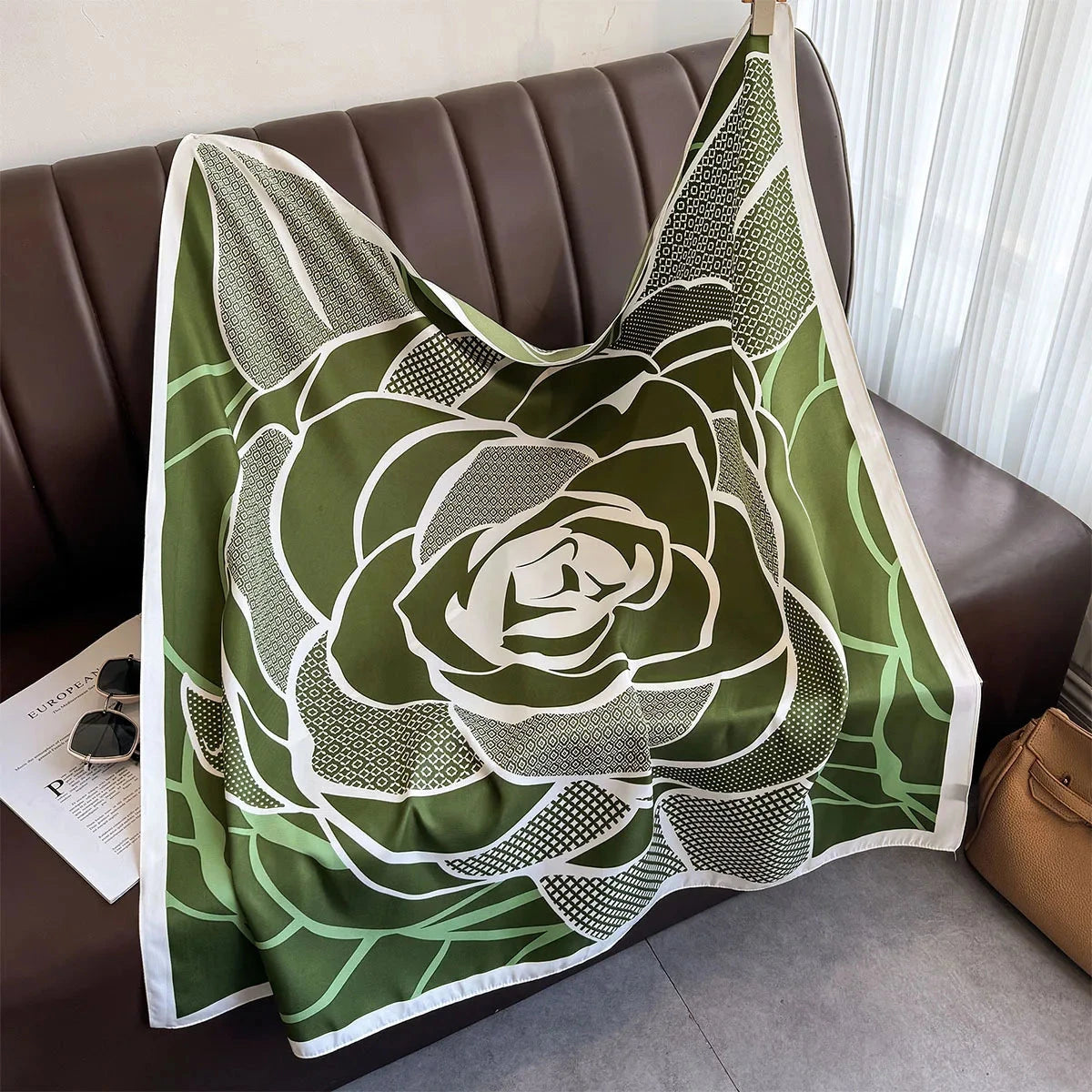 90*90Cm Square Scarf Twill Silk Feeling Women Head Shawls and Wraps Luxury Hair Tree Print Neck Scarves Hijab Bandana Pashmina Econic Blanks