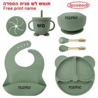 Baby Feeding Plate Sets Suction Bowl Silicone Plate For Kids 6Pcs Children Tableware Personalized Name Dinner Dishes Cups Spoon Purest Peak