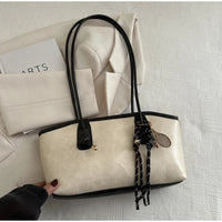 European American Retro Tote Bag, Korean Fashion Shoulder Bags Advanced Simple Handbag New Large Capacity Pendant Versatile Bags Quick Pick Grocers