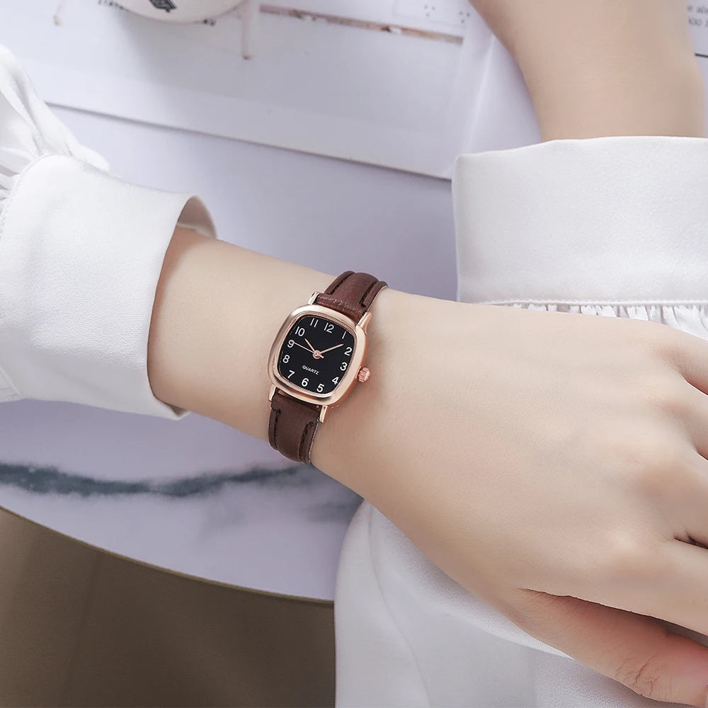 Women's Watch Fashion Small Arabic Quartz Watches Leather Band Wristwatches Quick Pick Grocers