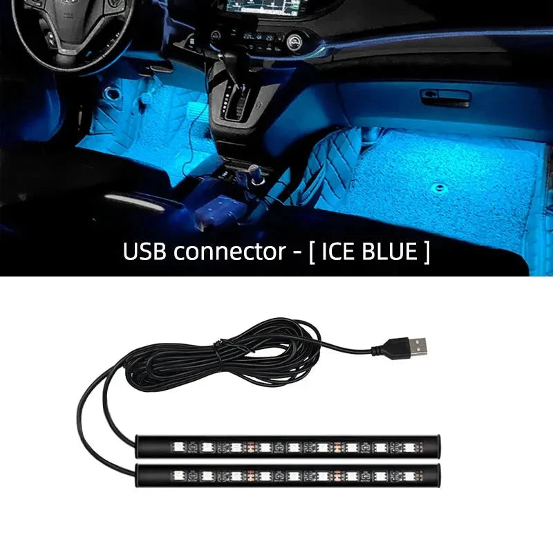 2-in-1 LED Car Neon Foot Light - USB & Cigarette Lighter Interior Ambient Lamp Econic Blanks