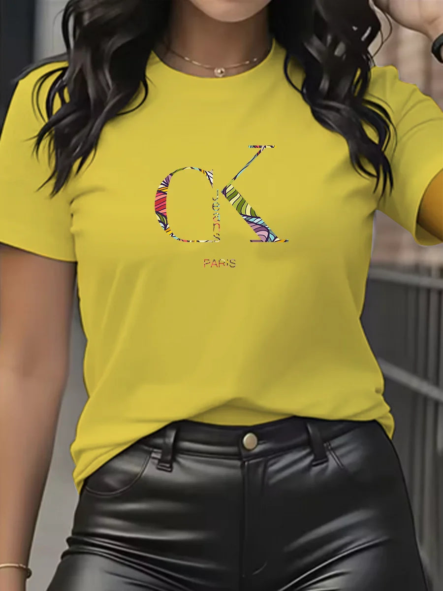 Summer luxury brand fashion cartoon letter print crew collar clothing short sleeve T-shirt  trend women's summer Y2K top Quick Pick Grocers
