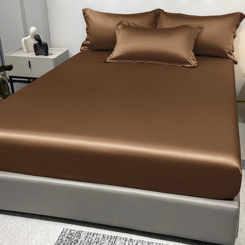 1 Simple Modern Satin Solid Color Fitted Sheet, Solid Color Ice Silk Bedspread For Bedroom, Bedding (Excluding Pillowcases) Quick Pick Grocers