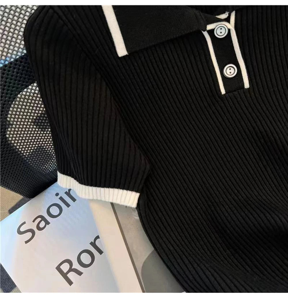 Ice silk knitted short sleeved T-shirt for women's summer 2024 new fashionable and stylish polo shirt top Quick Pick Grocers