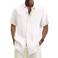 men Cotton Linen Hot Sale Men's Short-Sleeved Shirts Summer Solid Color Turn-down collar Casual Beach Style Plus Size tops Quick Pick Grocers