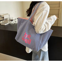 Casual Large Stripe Women's Shoulder Bag 2025 New Fashion Commuter Tote Bag High Capaci Canvas Handbag for Youth bolso mujer Quick Pick Grocers