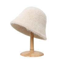 Plush fisherman hat autumn and winter basin hat round head plush high-end feeling face white bucket hat for ladies Purest Peak