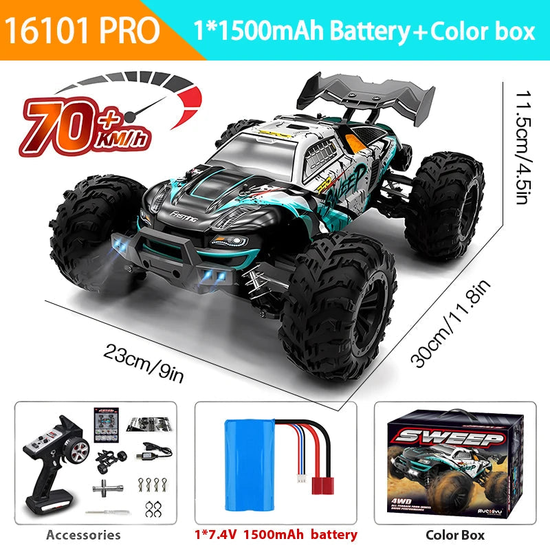 16103PRO 2.4GHz 70KM/H Professional RC Car: Brushless Motor, 1:16 Scale 4WD High-Speed Off-road Climbing Vehicle Wtith LED Light Econic Blanks