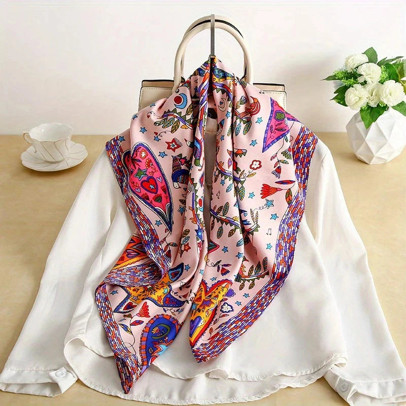 90*90Cm Square Scarf Twill Silk Feeling Women Head Shawls and Wraps Luxury Hair Tree Print Neck Scarves Hijab Bandana Pashmina Econic Blanks