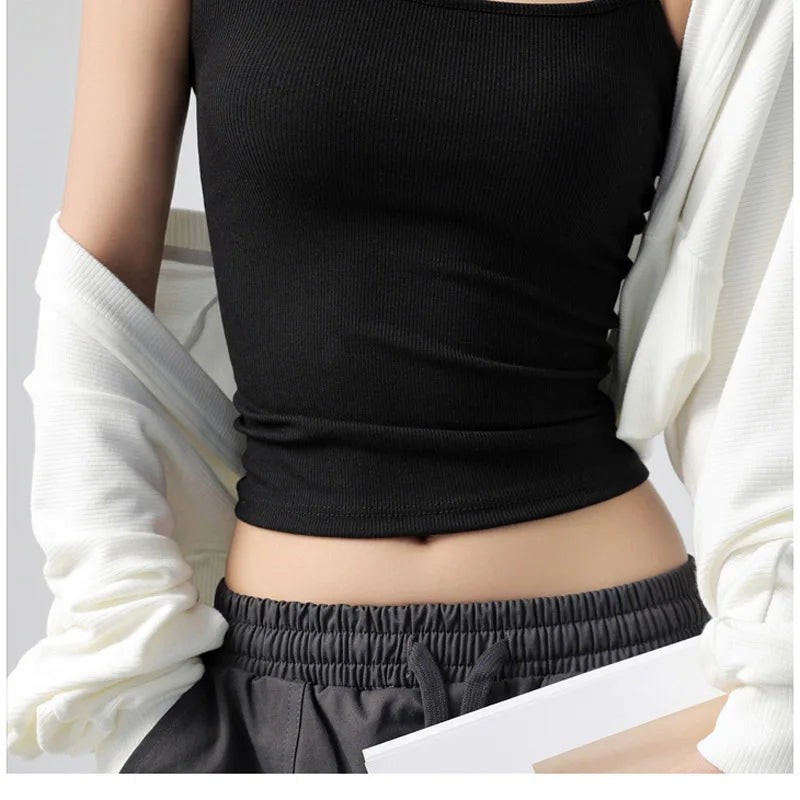 Women's Summer Basic Sleeveless Tank Top Spaghetti Strap Slim Fit Stretch Knitted Solid Color Camisole Quick Pick Grocers