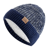 New Unisex Two-Tone Winter Hats Add Fur Lined Men And Women Fashion Warm Beanie Cap Casual Winter Knitted Hats Purest Peak