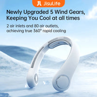 JISULIFE Portable Neck Fan Upgraded, 5000mAh Battery, Necksupport, 5 Speeds Gears Adjustment, Outdoor Wearable Hands-Free Fan Quick Pick Grocers