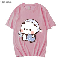 Couple Shirts Kawaii Cute BuBu Panda Going To Sleep with DuDu Bear Graphic Tshirt Cotton Men Women Clothes Long Sleeve Tees Quick Pick Grocers