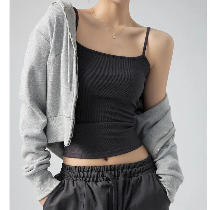 Women's Summer Basic Sleeveless Tank Top Spaghetti Strap Slim Fit Stretch Knitted Solid Color Camisole Quick Pick Grocers