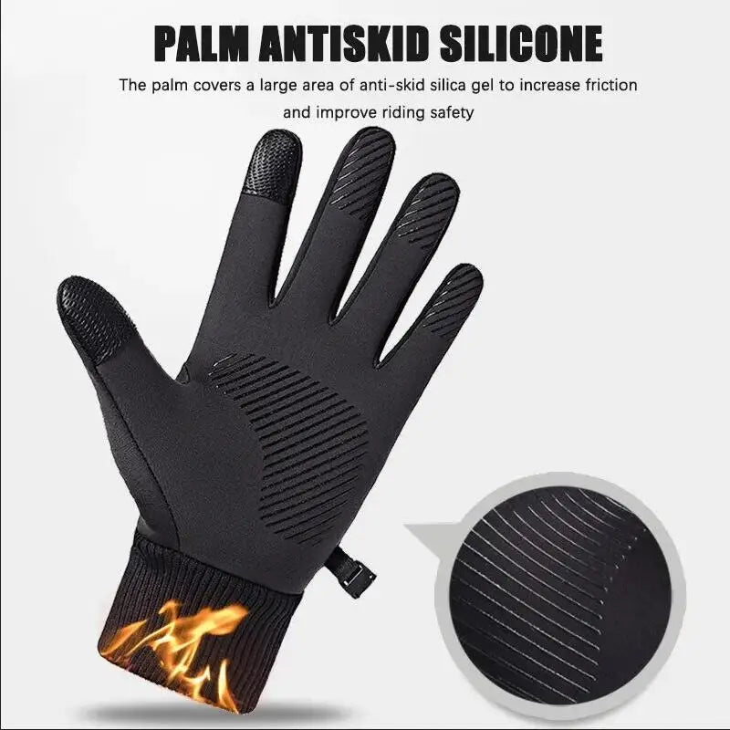 Black Winter Warm Full Fingers Waterproof Cycling Outdoor Sports Running Motorcycle Ski Touch Screen Fleece Gloves Snow Gloves Quick Pick Grocers