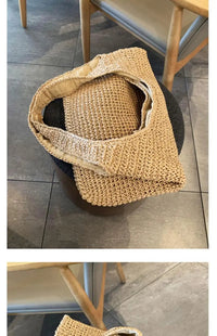 French Style Large Capacity Woven Straw Woven Bag for Women New Beach Vacation Shoulder Bag Casual Commuting Tote Bag Purse Quick Pick Grocers