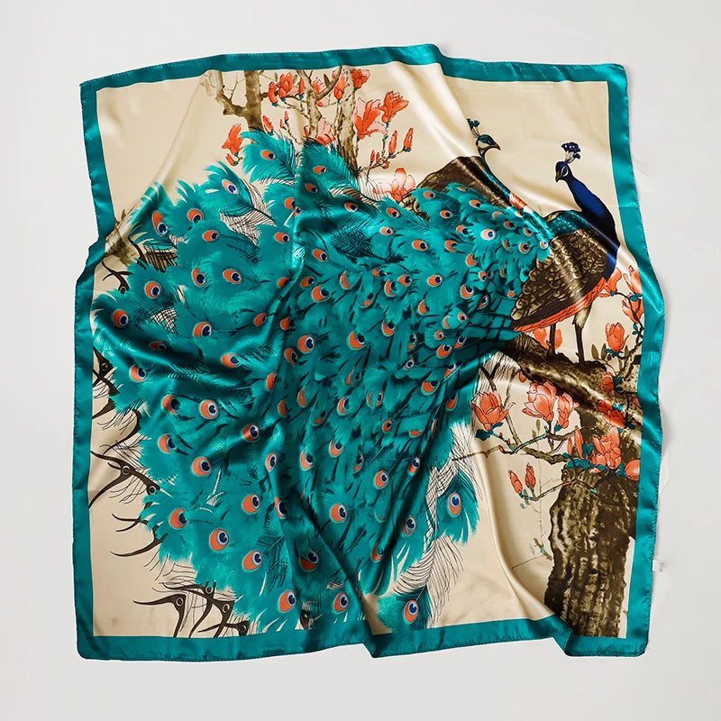 Handkerchiefs Hair Silk Scarf 90*90cm Print Satin Big Square Silk Scarves Shawls for Women Luxury Brand Designer Hijab Headband Quick Pick Grocers