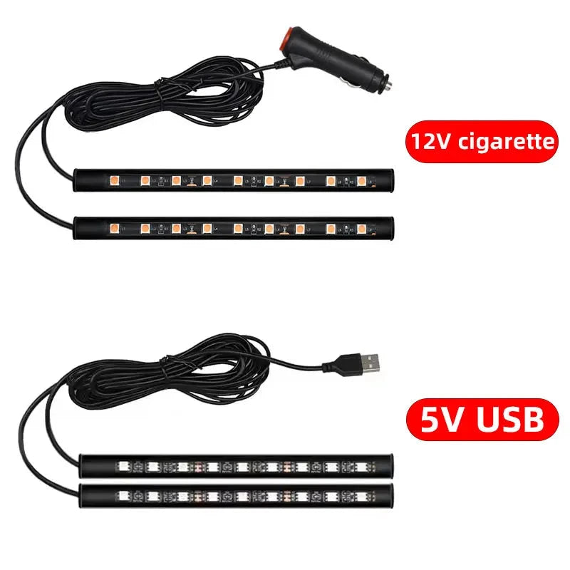 2-in-1 LED Car Neon Foot Light - USB & Cigarette Lighter Interior Ambient Lamp Econic Blanks