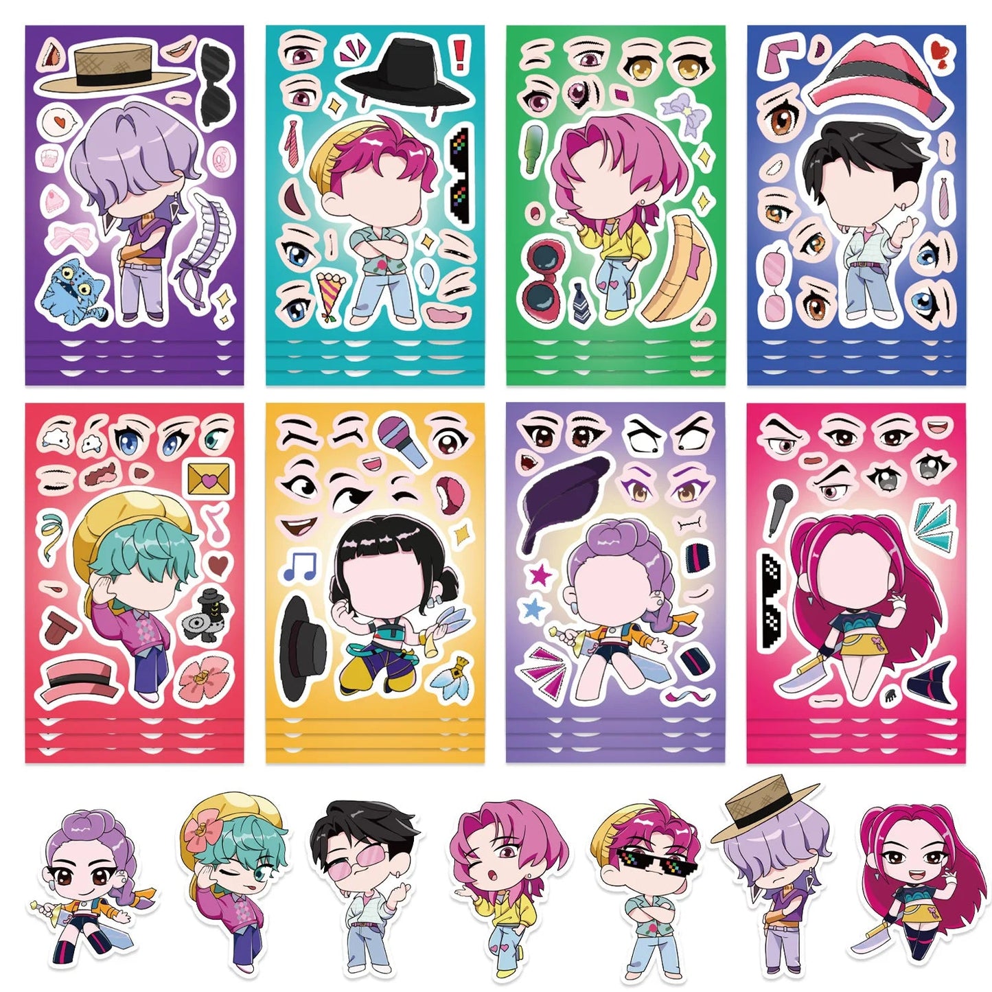 8/16/24PCS Toy Puzzle Stickers Anime Make a Face Stickers DIY Handicrafts Waterproof Stickers Quick Pick Grocers
