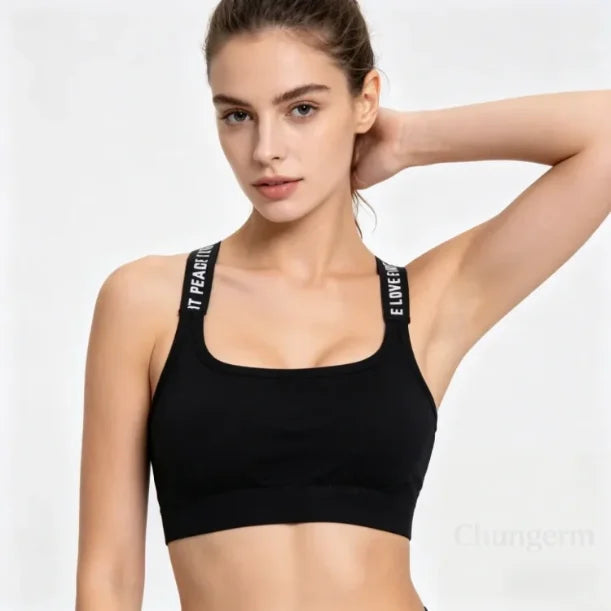 Sports Underwear Women Yoga Fitness Seamless Crop Top Wide Letter Straps Comfortable Workout Activewear Back Without Underwire I Quick Pick Grocers