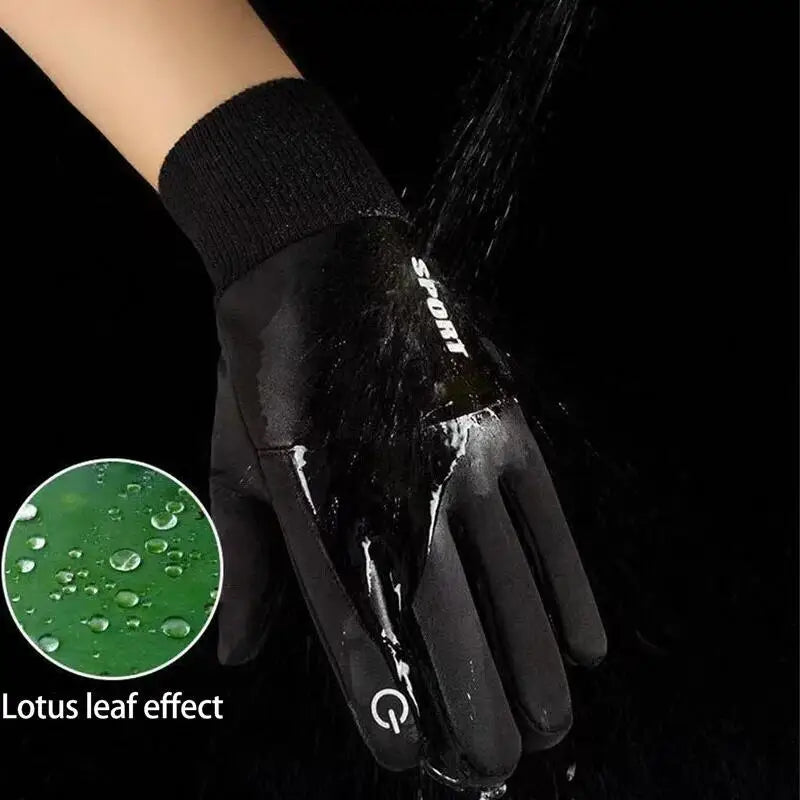 Black Winter Warm Full Fingers Waterproof Cycling Outdoor Sports Running Motorcycle Ski Touch Screen Fleece Gloves Snow Gloves Quick Pick Grocers