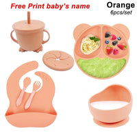 Baby Feeding Plate Sets Suction Bowl Silicone Plate For Kids 6Pcs Children Tableware Personalized Name Dinner Dishes Cups Spoon Purest Peak