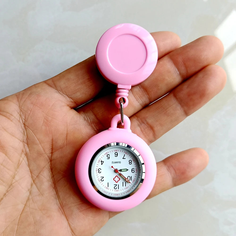 Retractable Blank Simple Nurse Doctor Hospital Pocket Watch Badge Reel Clip Hang Colourful Pendant Dress Watches Clock Quick Pick Grocers