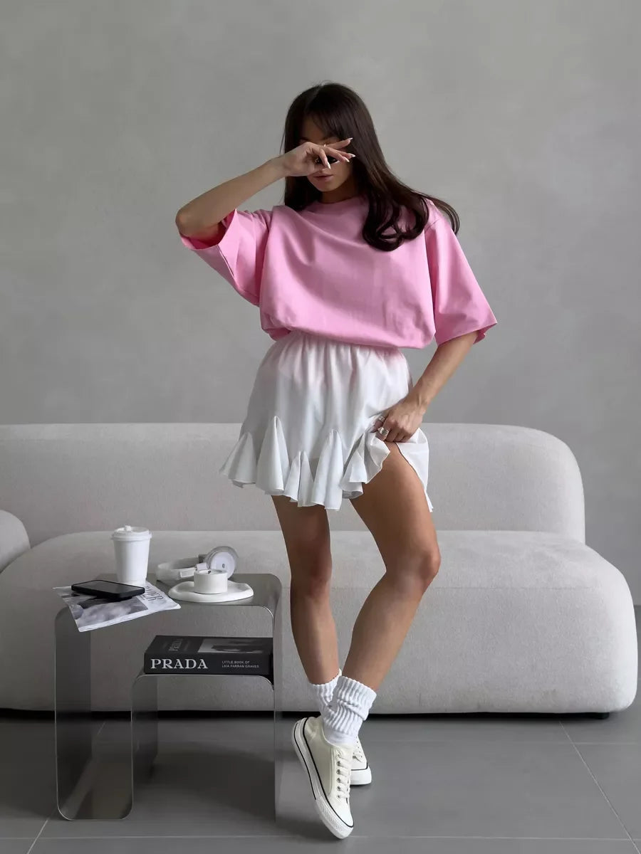 Hirsionsan Summer Casual Oversized T-shirts Women 100% Cotton Pink Loose Tees 2025 New Cusual Solid O Neck Female Aesthetic Tops Quick Pick Grocers