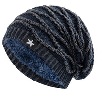 New Unisex Slouchy Winter Hats Add Fur Lined Men And Women Warm Beanie Cap Casual Five-pointed Star Decor Winter Knitted Hats Purest Peak