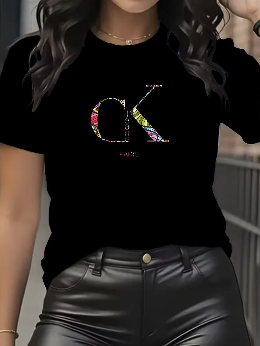 Summer luxury brand fashion cartoon letter print crew collar clothing short sleeve T-shirt  trend women's summer Y2K top Quick Pick Grocers