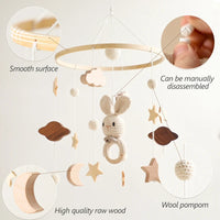 Baby Wooden Bed Bell Cartoon Rabbit Mobile Hanging Rattles Toy Hanger Crib Mobile Bed Bell Wood Toy Holder Arm Bracket Kid Gifts Purest Peak