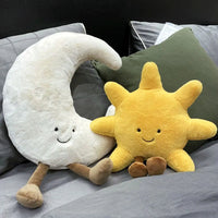 Adorable Smile Face White Moon Yellow Sun Plushie Stuffed Cute Cartoon Weather Plush Toy for Kid Bedroom Decor Sofa Throw Pillow Econic Blanks