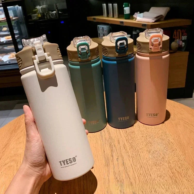 TYESO 600/750ML Thermos Bottle With Straw Stainless Steel Car Thermal Cup Sports Water Bottles Keeps Cold and Heat Thermal Mug Quick Pick Grocers