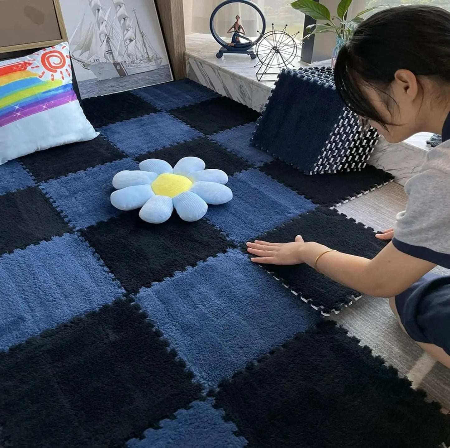 10Pcs 30*30CM Creative Plush Puzzle Foam Floor Mat Puzzle Carpet Warm Playmat Interlocking Exercise Tiles Fluffy Area Rugs Quick Pick Grocers