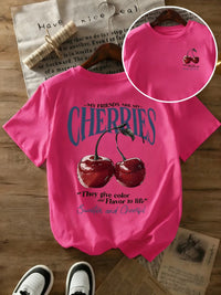 Summer Sweeter Cherries Prints T-Shirts Womens Cotton Oversized T Shirts Basic O-Neck Short Sleeve Tops Casual Woman Clothes Quick Pick Grocers