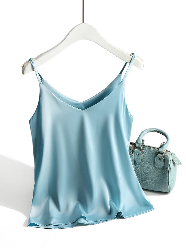 AOSSVIAO 2026 Spaghetti Strap Top Women Halter V Neck Basic White Cami Sleeveless Satin Silk Tank Tops Women'S Summer Camisole Quick Pick Grocers