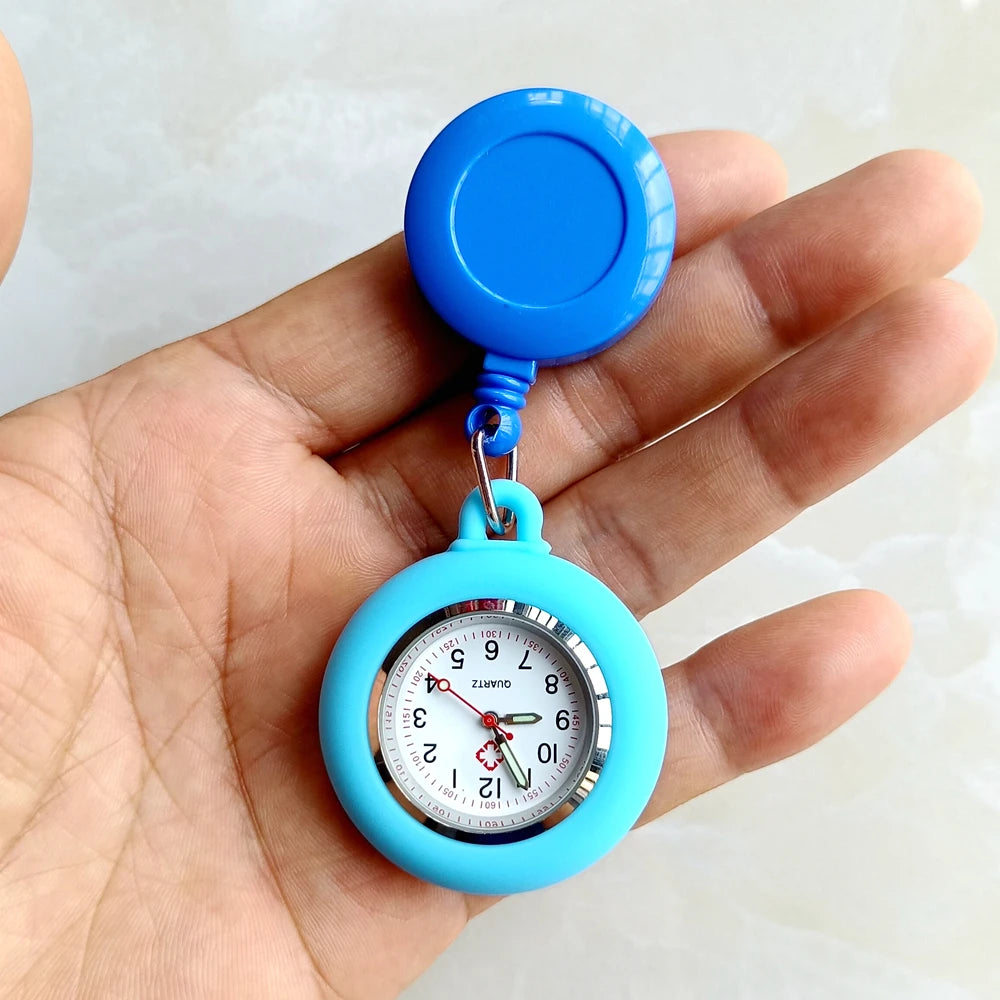 Retractable Blank Simple Nurse Doctor Hospital Pocket Watch Badge Reel Clip Hang Colourful Pendant Dress Watches Clock Quick Pick Grocers