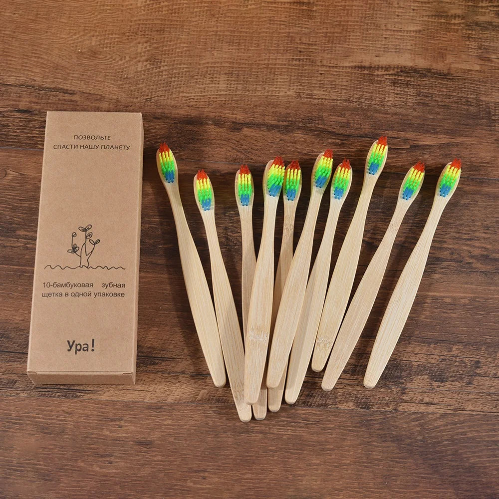 10Pcs Colorful Toothbrush Natural Bamboo Tooth Brush Sets Soft Bristle Charcoal Teeth Eco Bamboo Toothbrushes Dental Oral Care Econic Blanks