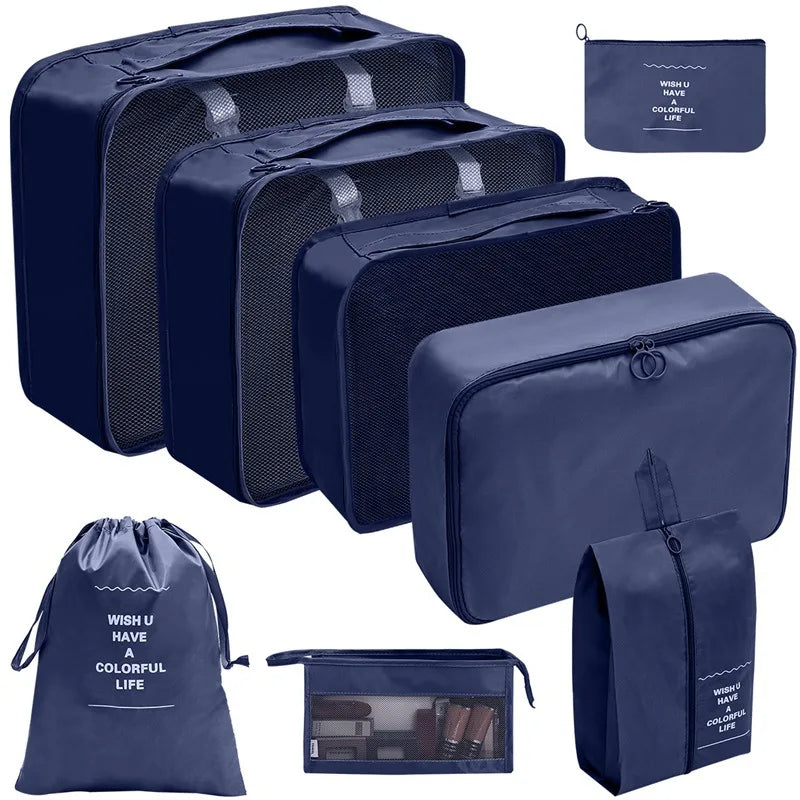7/8/9/10 Pcs Set Travel Organizer Storage Bags Suitcase Packing Cubes Set Cases Portable Luggage Clothes Shoe Tidy Pouch Folding Econic Blanks