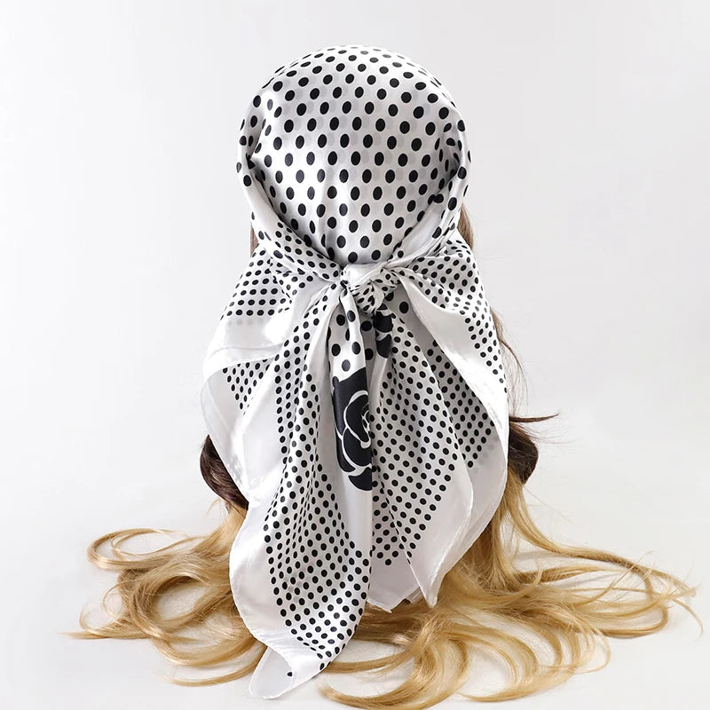 Handkerchiefs Hair Silk Scarf 90*90cm Print Satin Big Square Silk Scarves Shawls for Women Luxury Brand Designer Hijab Headband Quick Pick Grocers