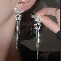 2024 New Simple Stars Tassel Earrings for Women Korean Charm Delicate Shiny Rhinestone Drop Earring Fashion Wedding Gift Jewelry Econic Blanks