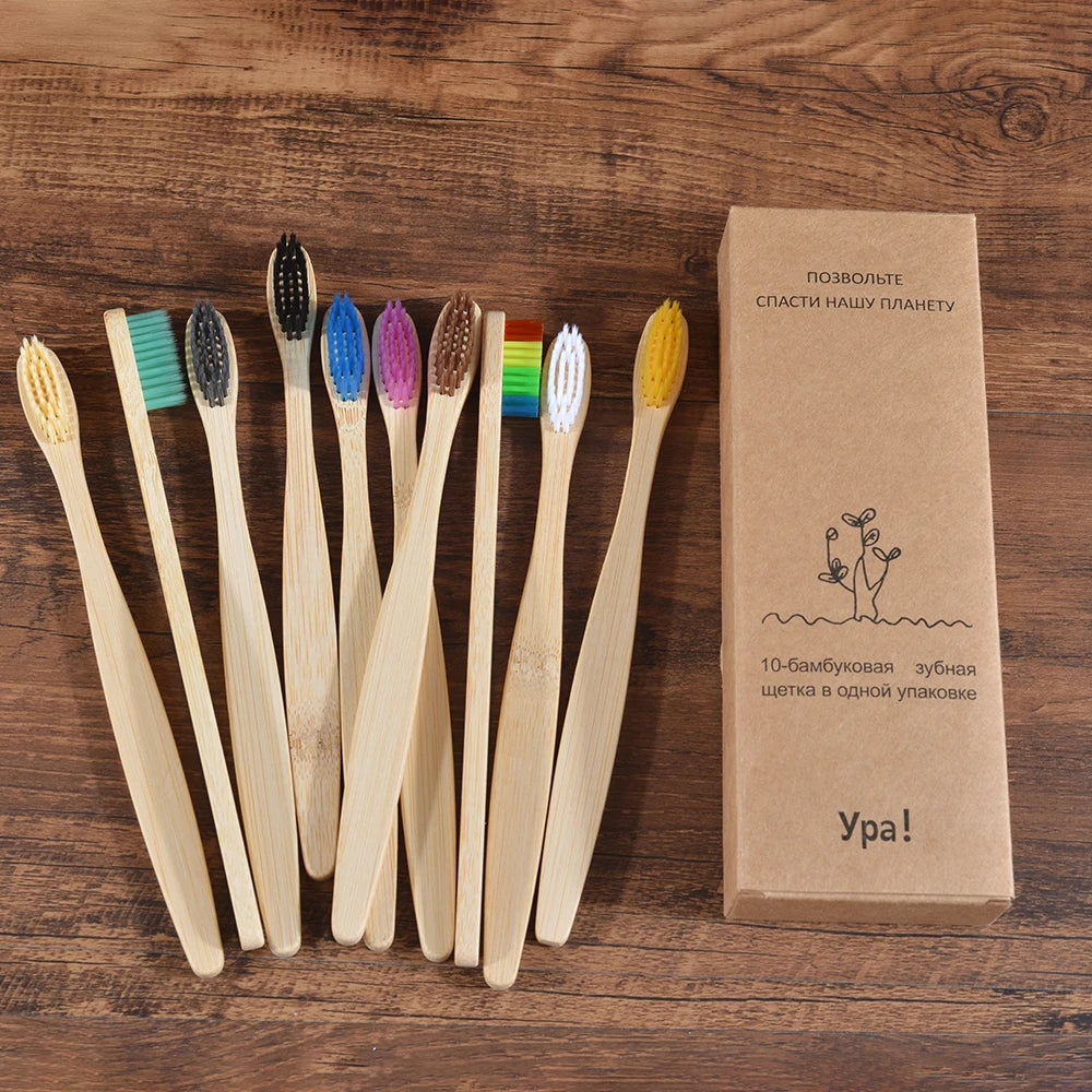 10Pcs Colorful Toothbrush Natural Bamboo Tooth Brush Sets Soft Bristle Charcoal Teeth Eco Bamboo Toothbrushes Dental Oral Care Econic Blanks